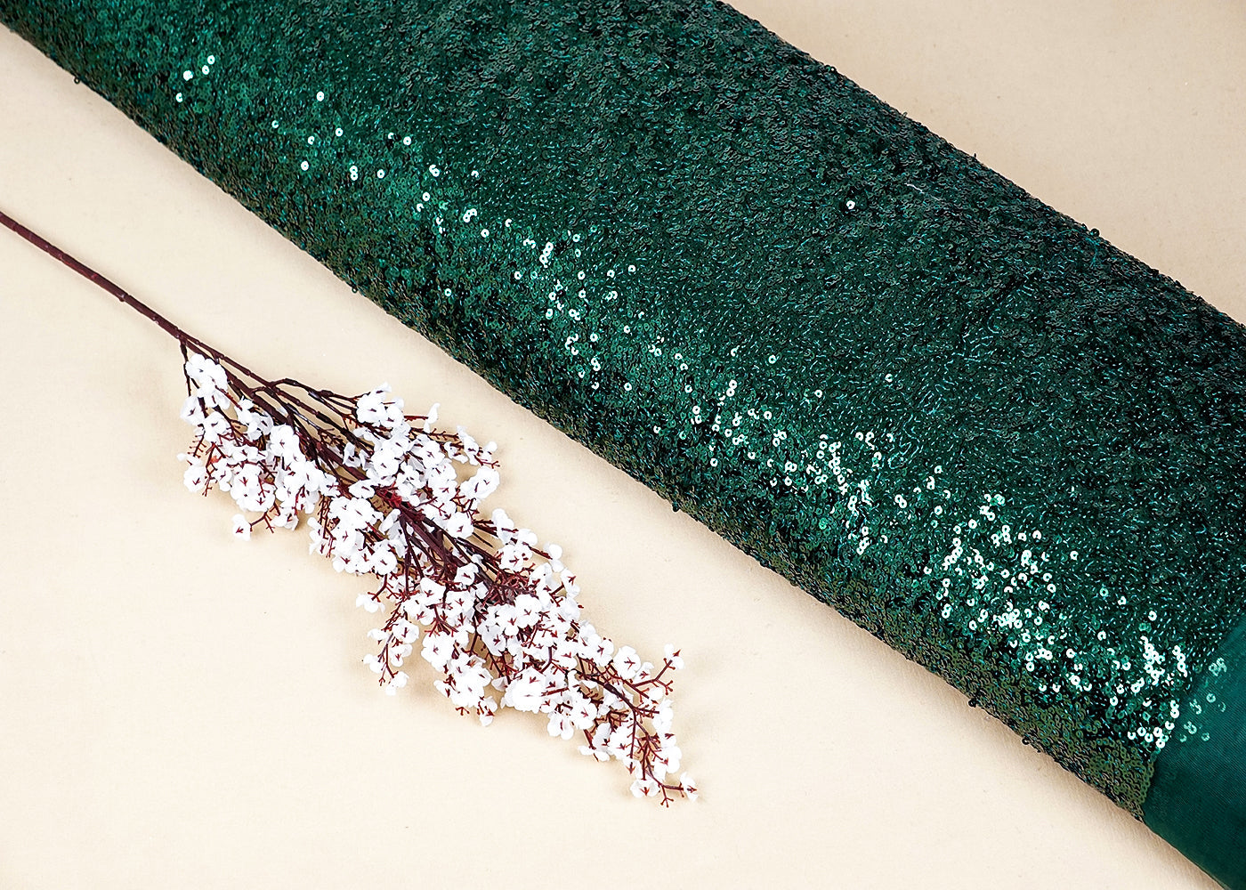 Bottle Green Net Fabric With Allover Sequins Work 16210