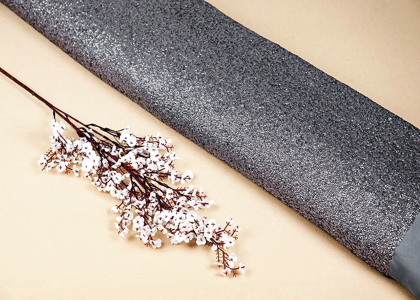 Grey Georgette Fabric With Allover Sequins Work 16214