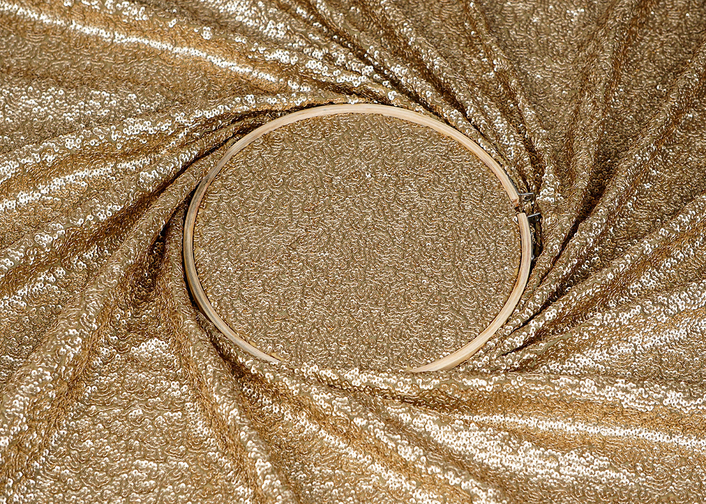 Gold Georgette Fabric With Allover Sequins Work 16216