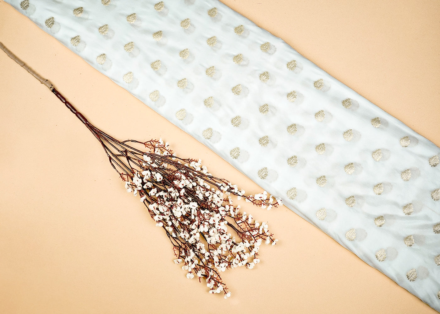 White Upada Silk Fabric With Allover Buti Work 16219