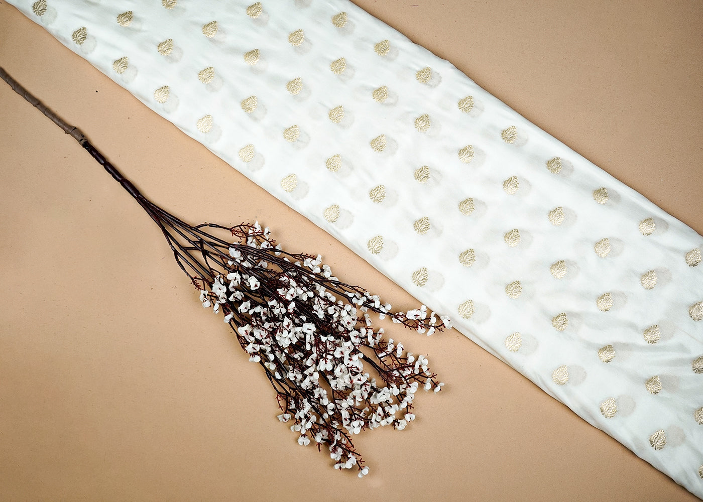 White Upada Silk Fabric With Allover Buti Work 16219