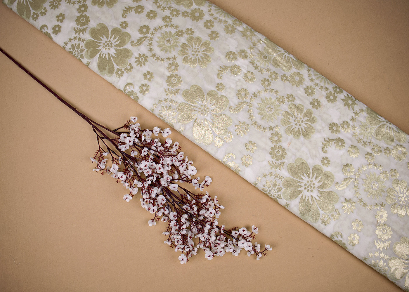 White Upada Silk Fabric With Allover Buti With Zari Handloom 16220