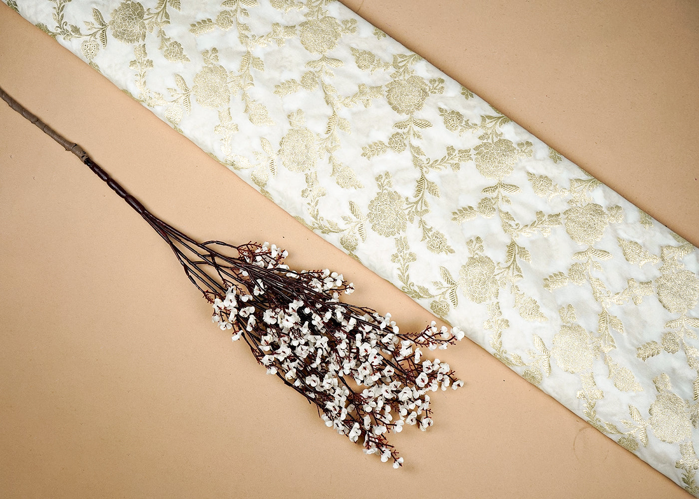 White Upada Silk Fabric With Allover Zari handloom Work 16221