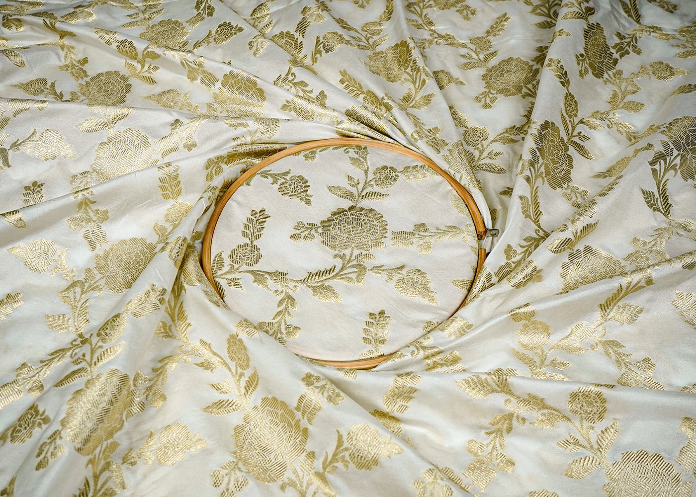 White Upada Silk Fabric With Allover Zari handloom Work 16221
