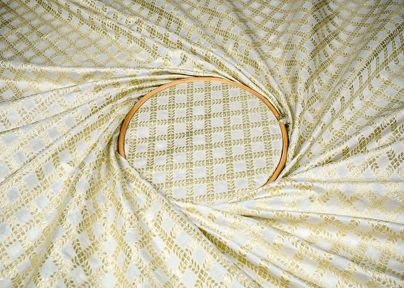 White Upada Silk Fabric With Allover Buti With Zari Handloom 16222