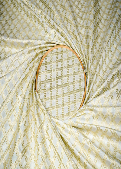 White Silk Fabric With All Over Zari Handloom 16222