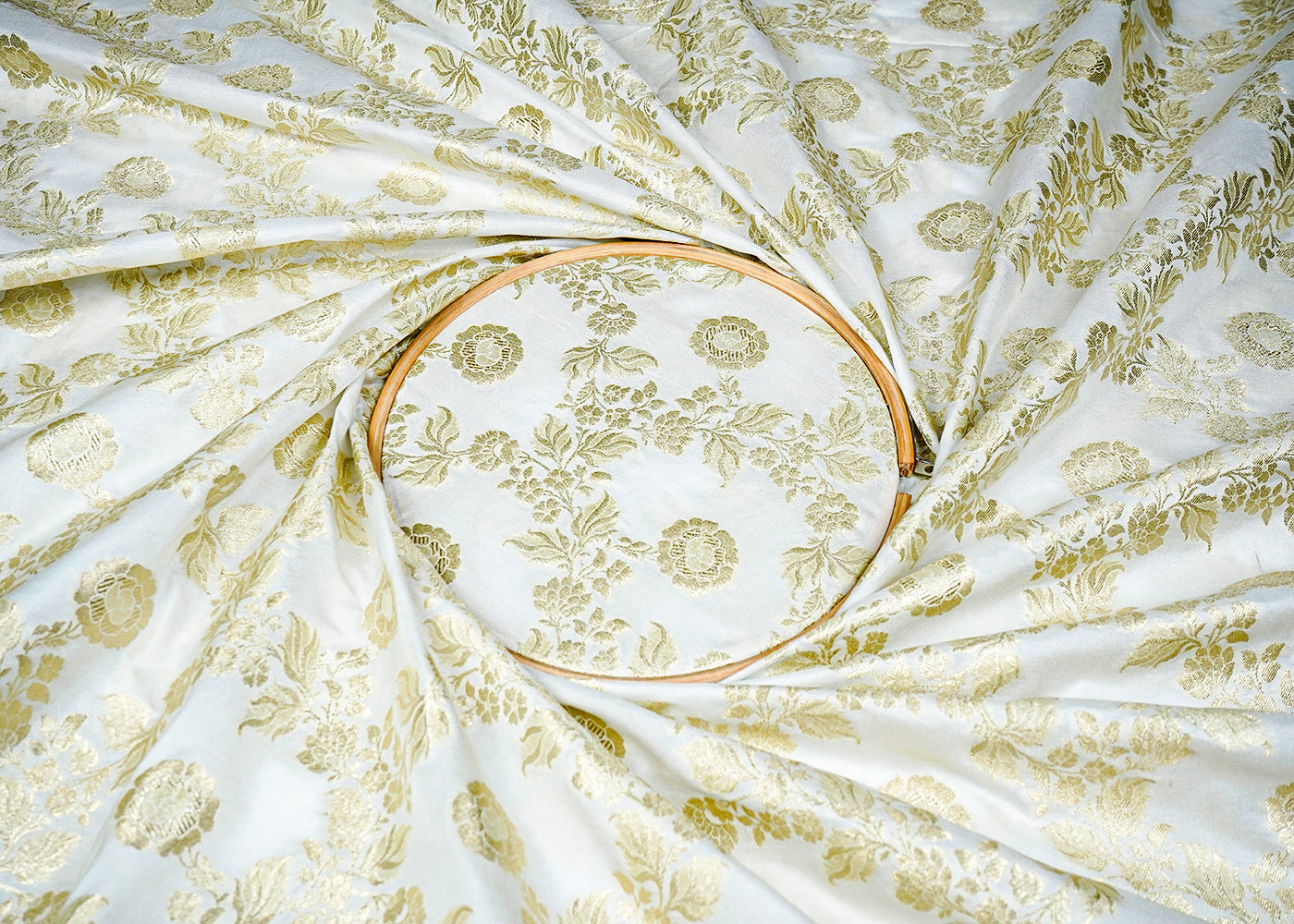 White Upada Silk Fabric With Allover Buti With Zari Handloom 16225