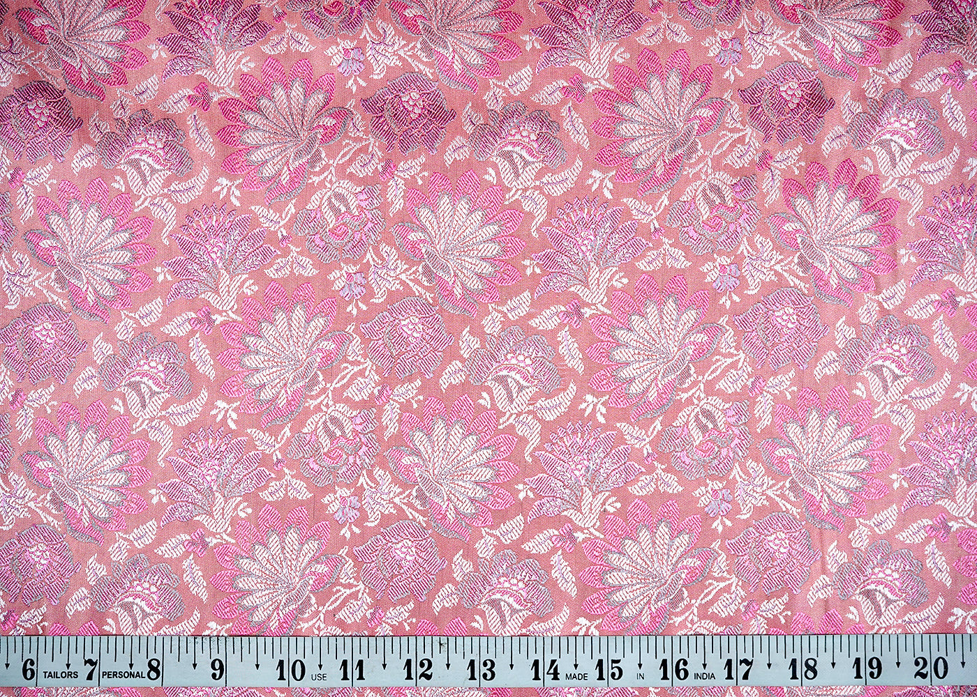 Peach Banarasi Brocade Fabric With Allover Golden Zari Handloom 16233