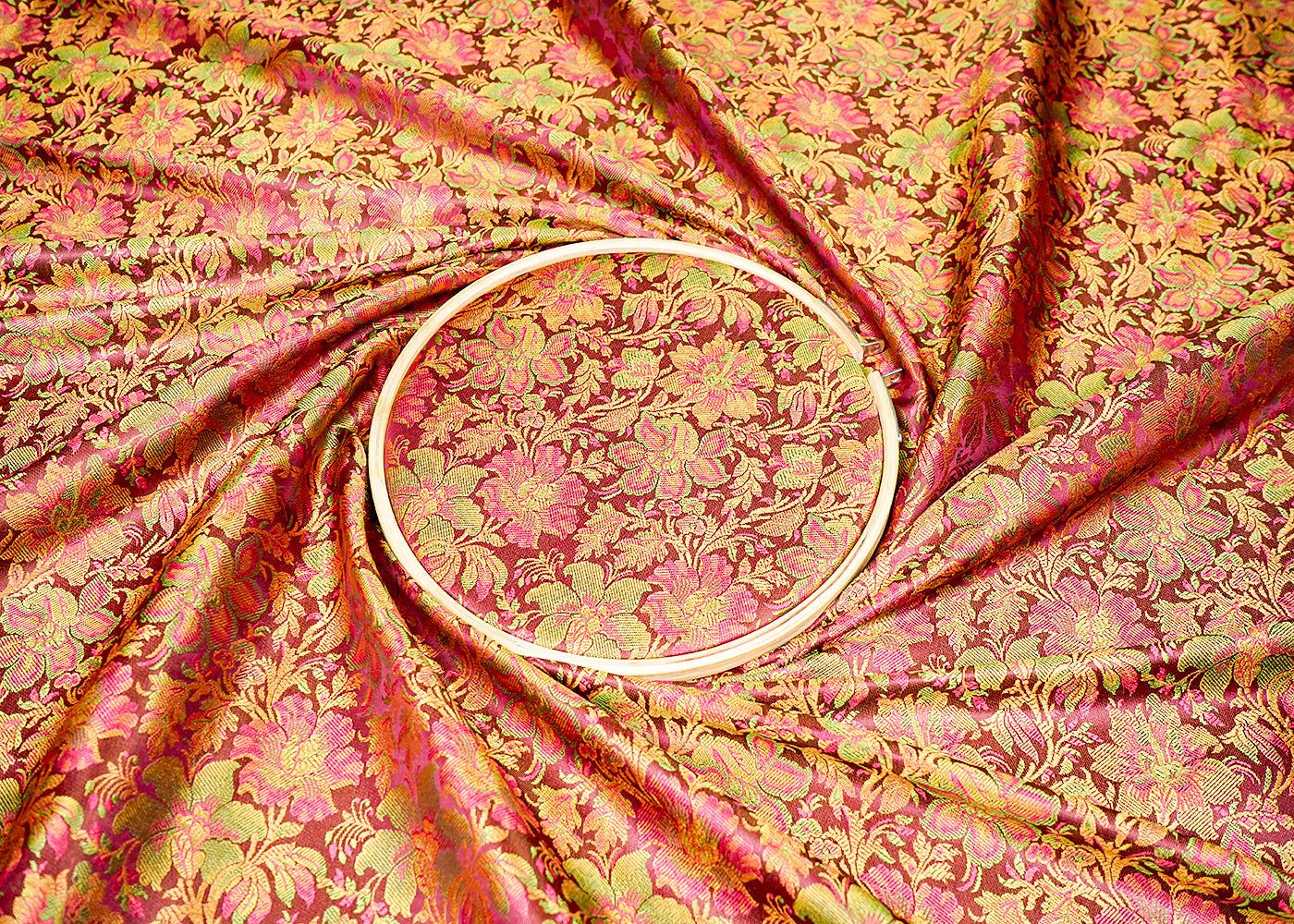 Light Golden Banarasi Brocade Fabric With Allover Golden Zari Handloom 16235