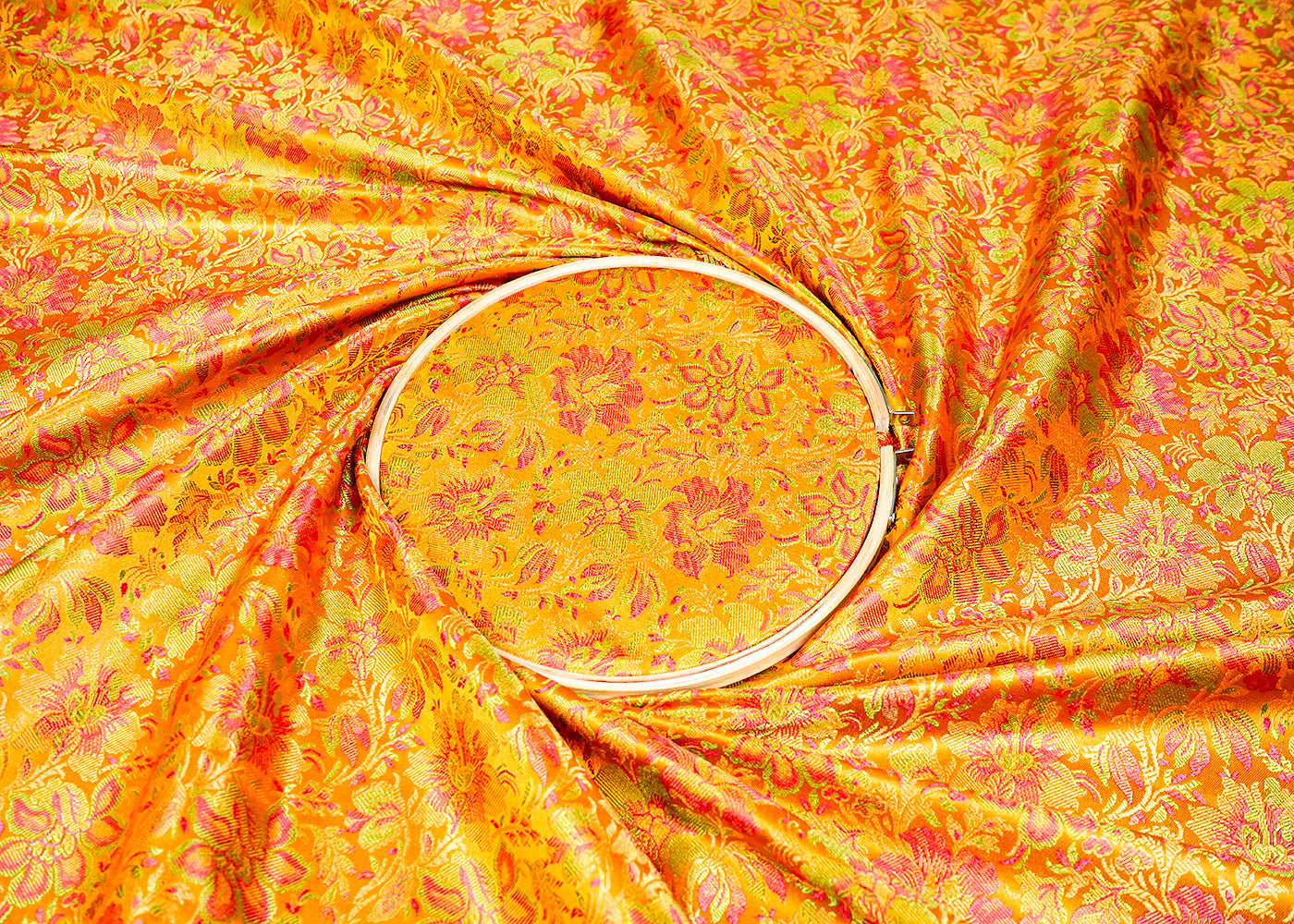 Mustard Banarasi Brocade Fabric With Allover Golden Zari Handloom 16236