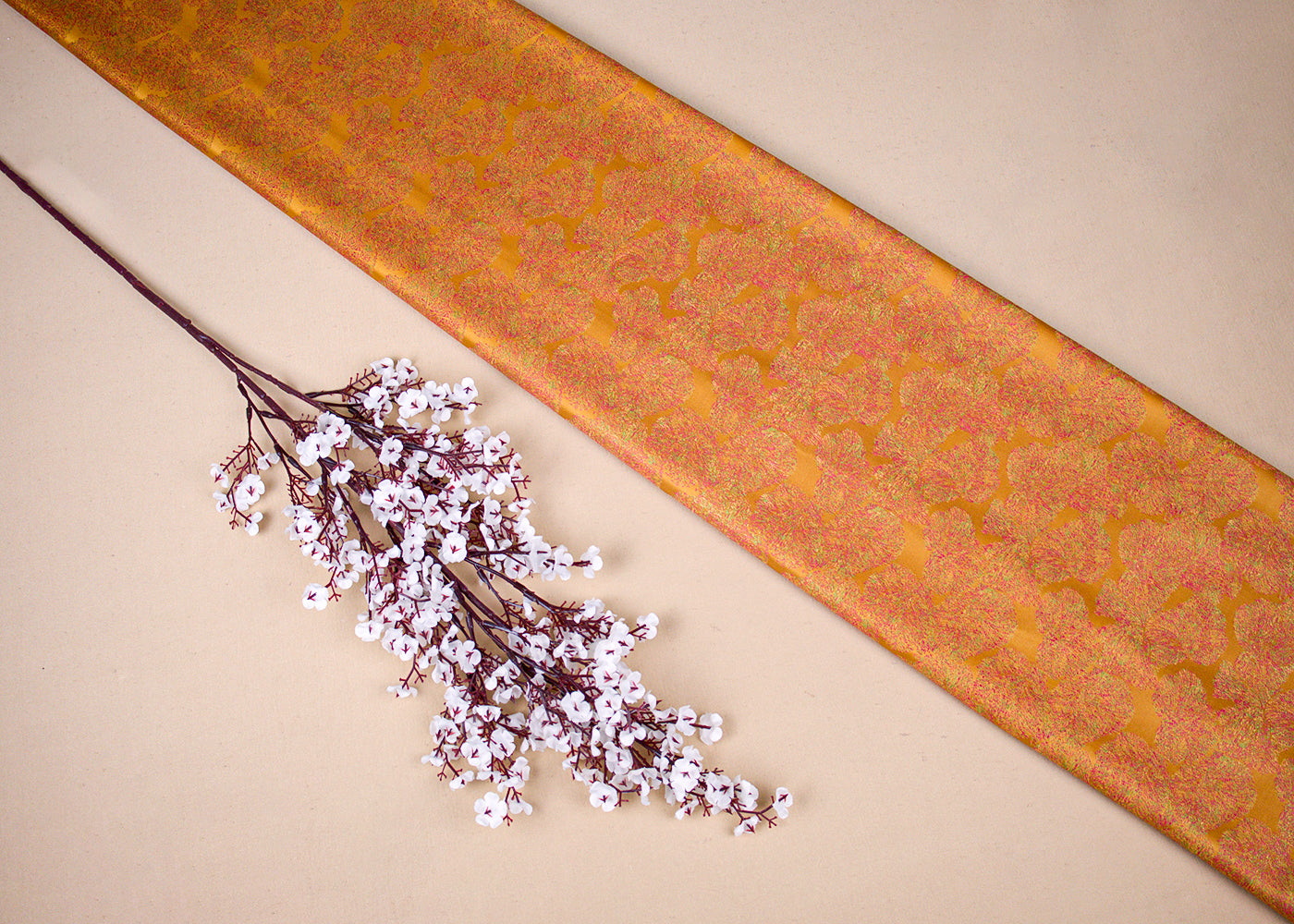 Mustard Banarasi Brocade Fabric With Allover Golden Zari Handloom 16238