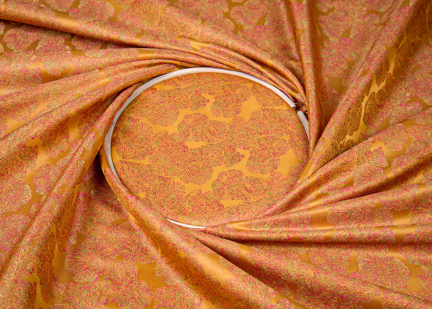 Mustard Banarasi Brocade Fabric With Allover Golden Zari Handloom 16238