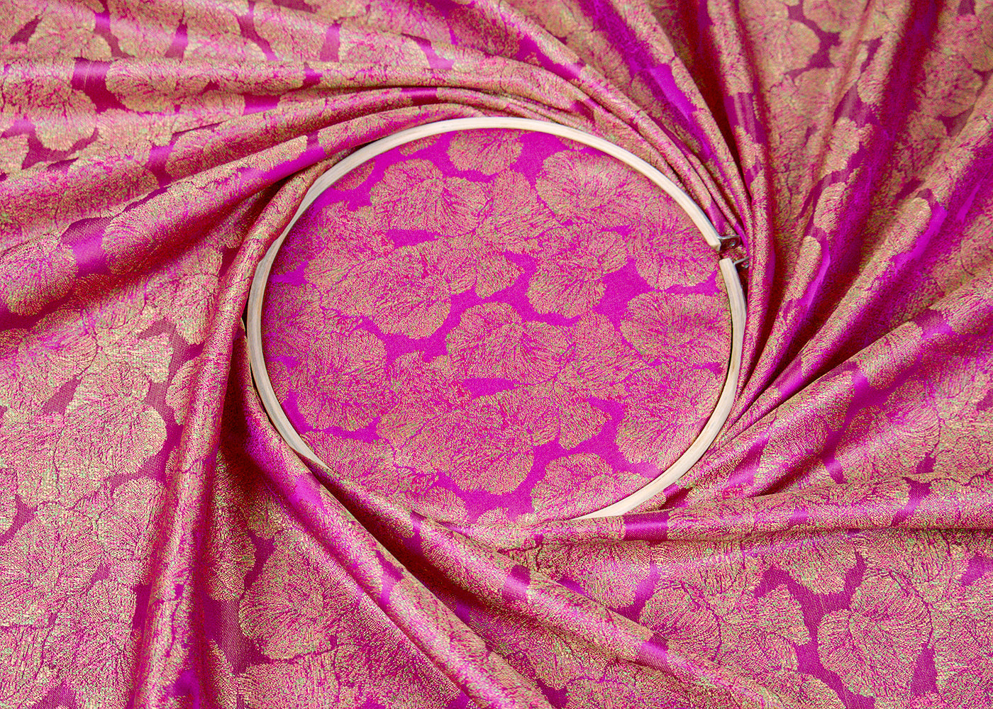 Purple Banarasi Brocade Fabric With Allover Golden Zari Handloom 16239