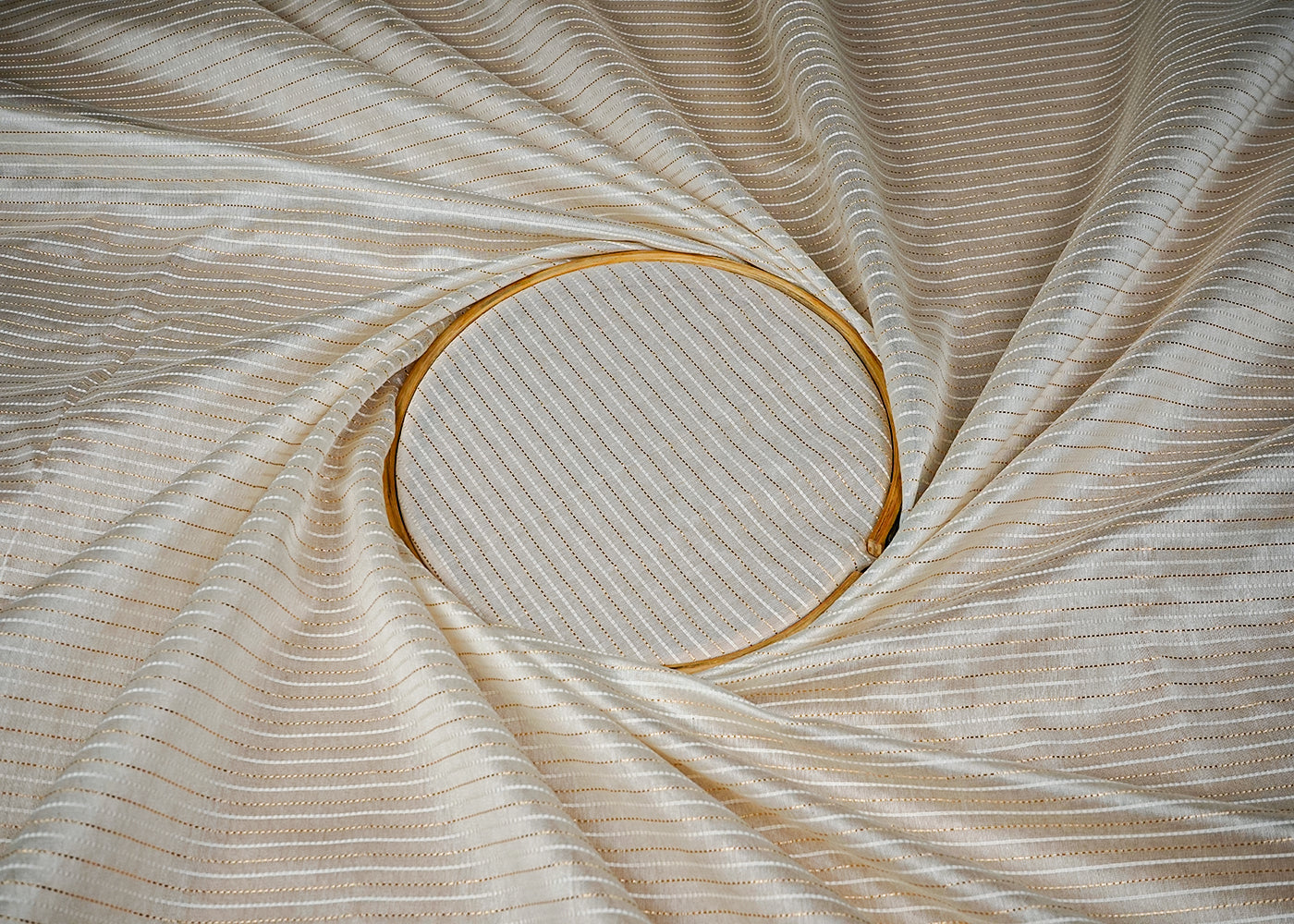 White Chanderi Fabric With Allover Thread Work 16252