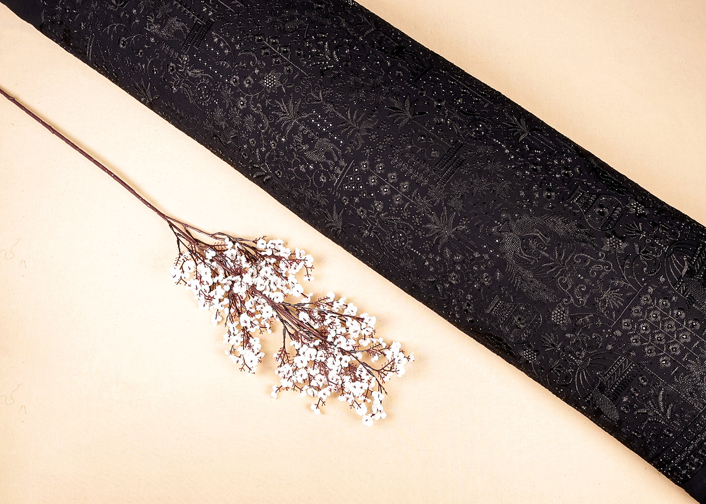 Black Georgette Fabric With Allover Zari, Thread And Swarovski Work 16267
