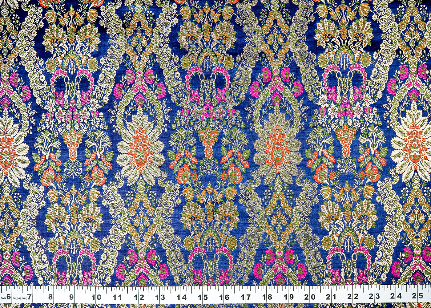 Navy Blue Banarasi Brocade Fabric With Allover Zari, Thread And Swarovski Handloom 16274