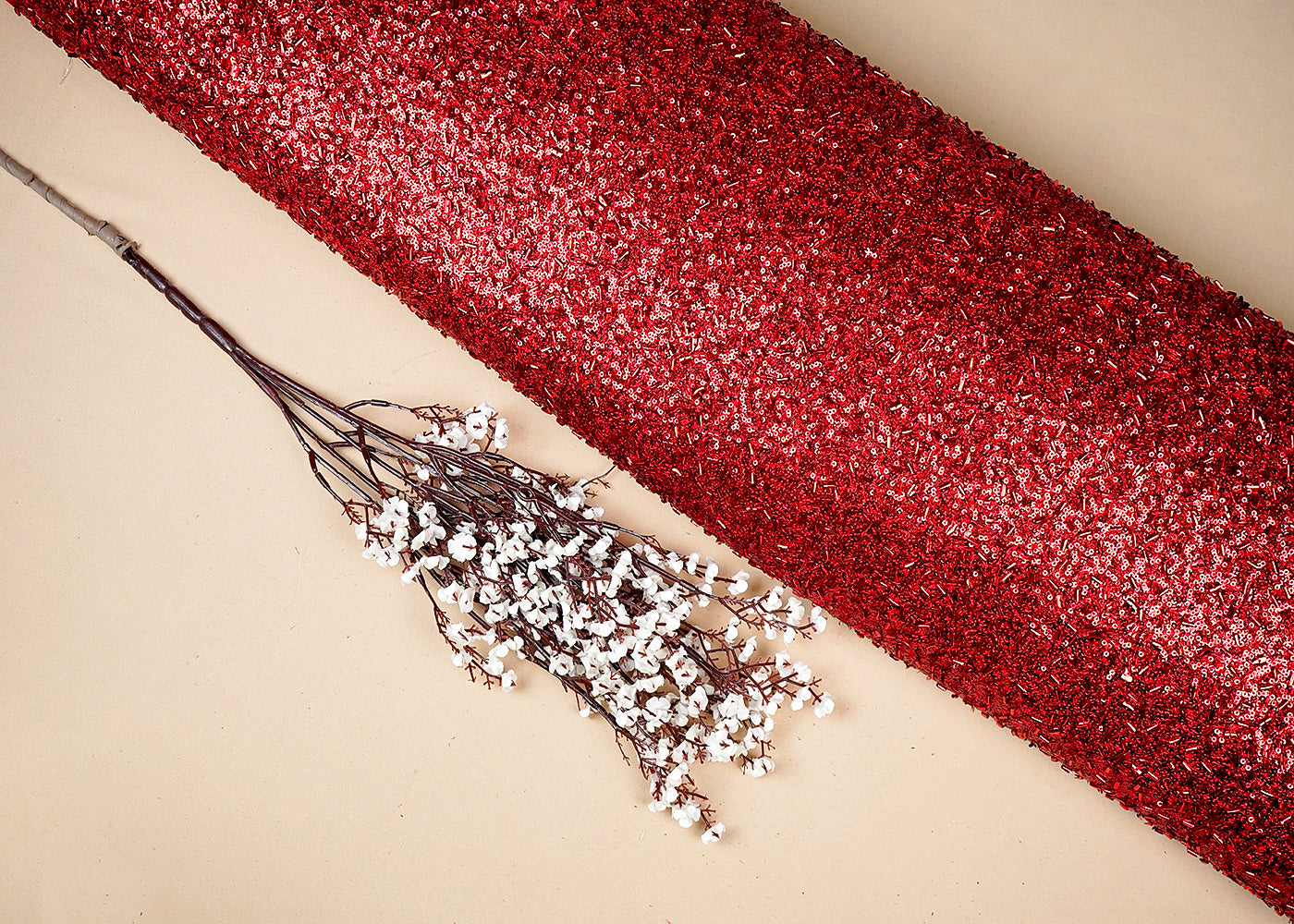 Red Imported Net Fabric With Allover Fabric Kutdana And Swarovski Work 16277