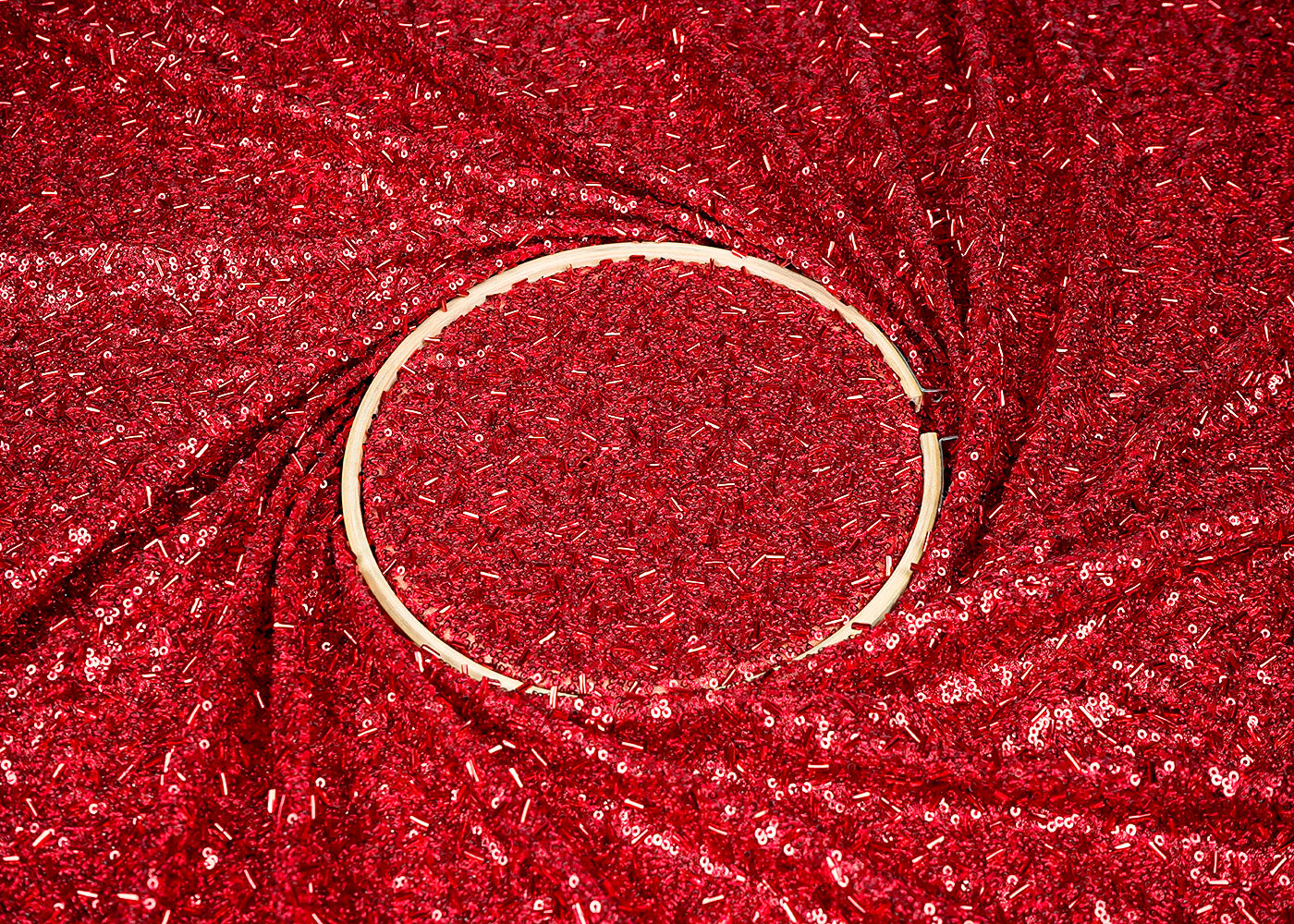 Red Imported Net Fabric With Allover Fabric Kutdana And Swarovski Work 16277