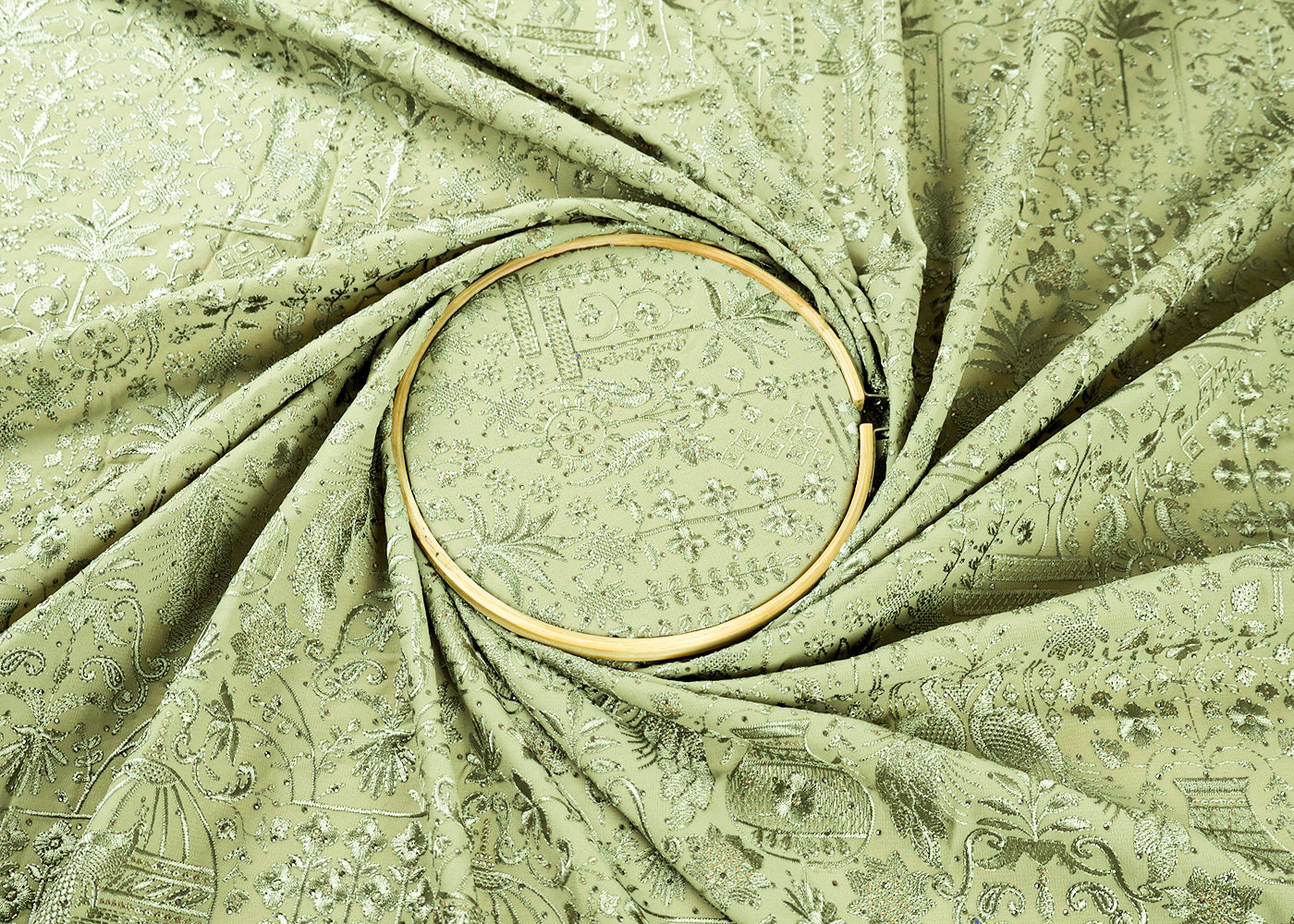 Pista Green Georgette Fabric Allove Thread And Swarovski Work 16279