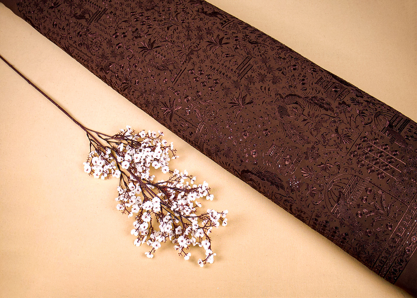 Brown Georgette Fabric With Allover Zari, Thread And Swarovski Work 16280