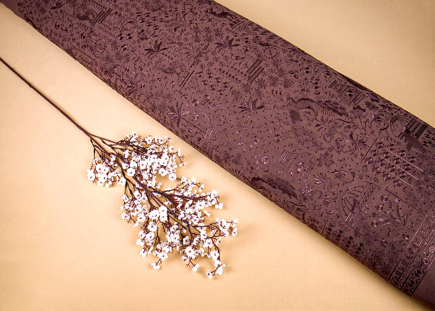 Brown Georgette Fabric With Allover Zari, Thread And Swarovski Work 16280