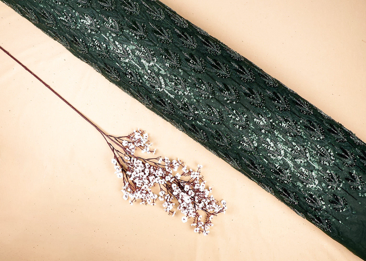 Dark Green Imported Net Fabric With All Over Sequins And Bead Work 16281