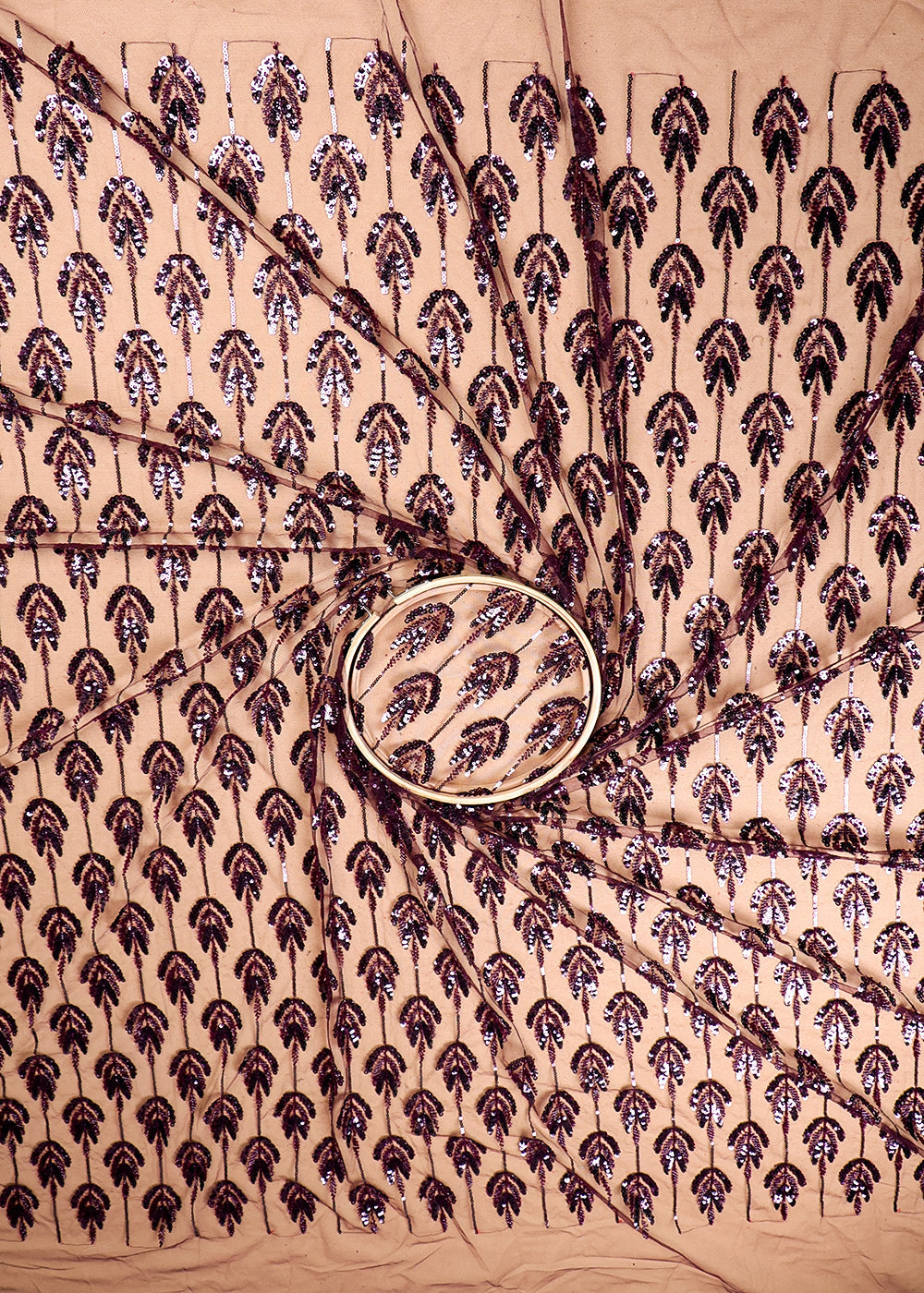 Wine Imported Net Fabric With All Over Sequins And Bead Work 16282