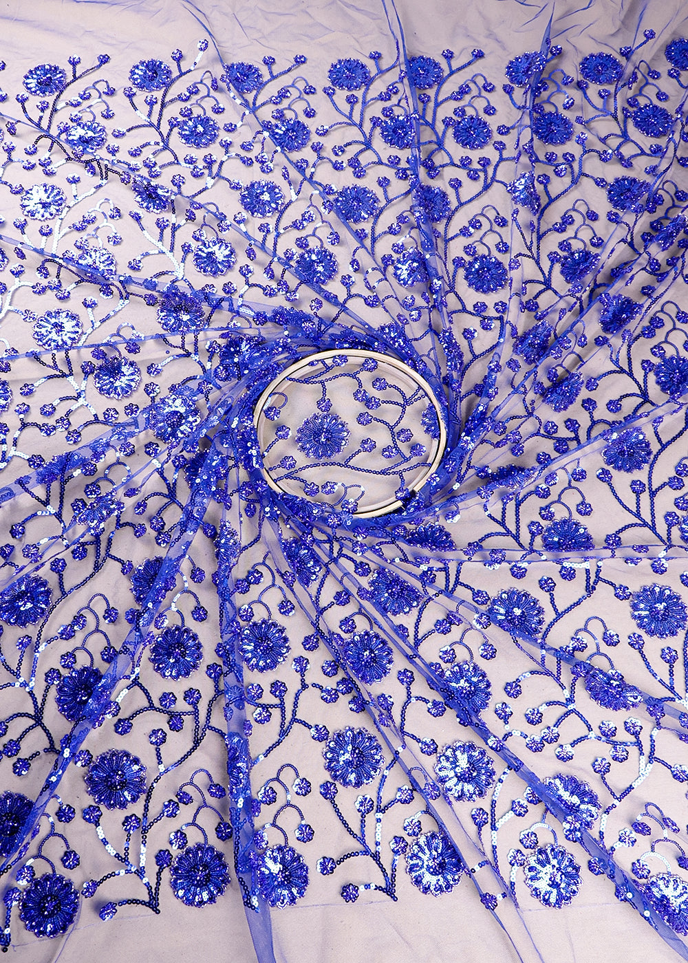 Royal Blue Imported Net Fabric With All Over Sequins And Katdana Work 16284