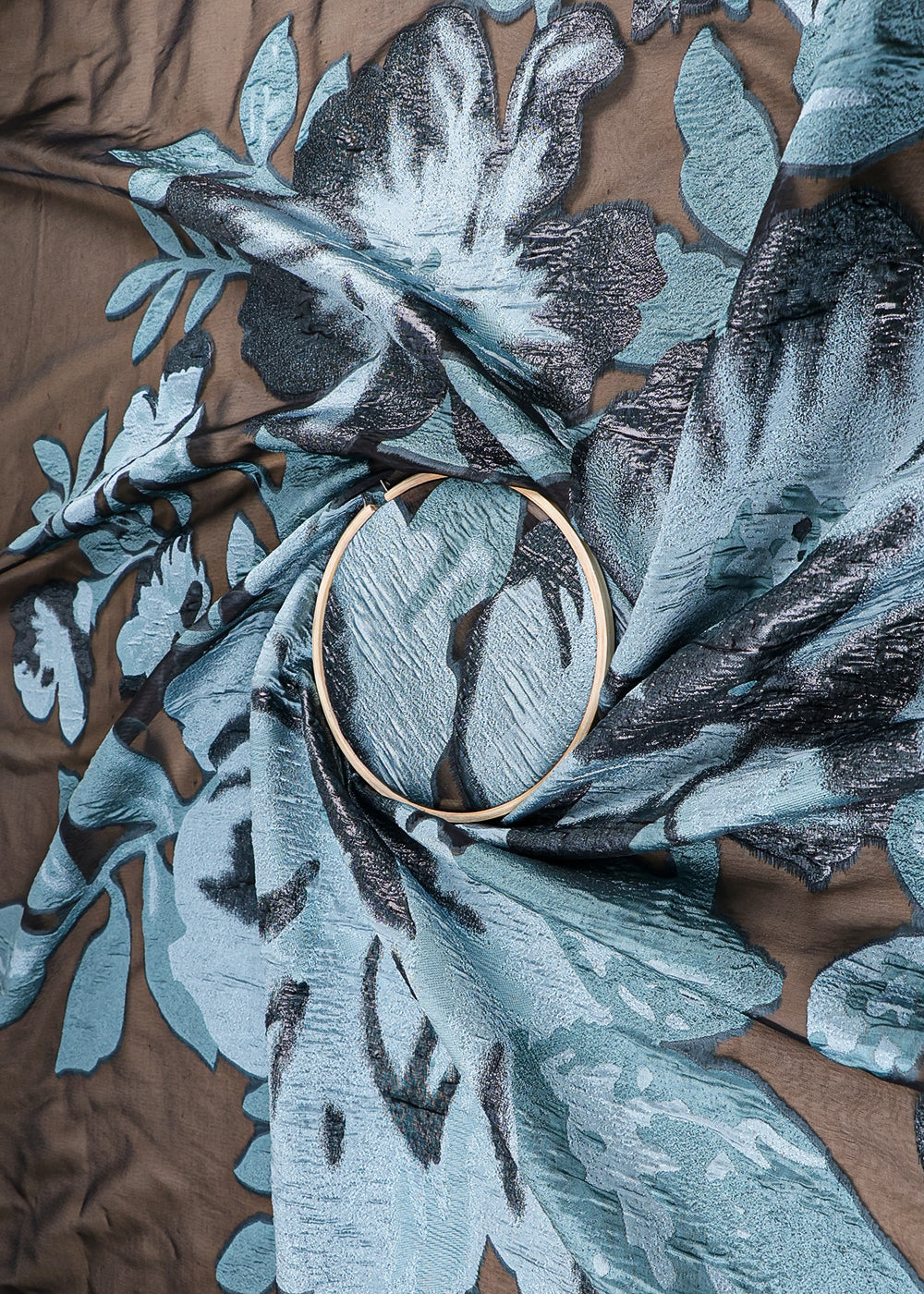 Aqua-Blue-Organza-Fabric-With-All-Over-Embosed-Work-16298-close-view