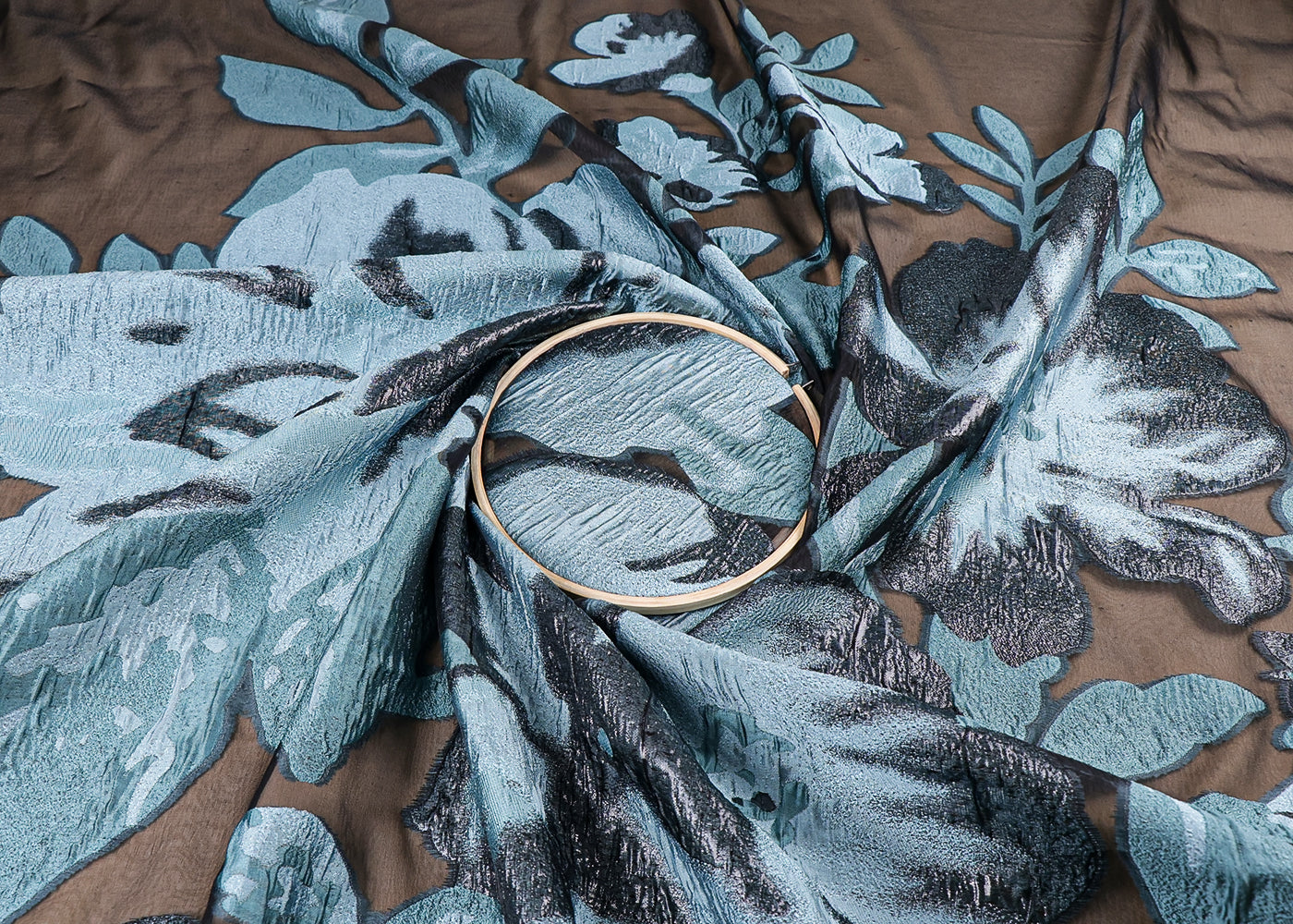 Aqua Green Organza Fabric With All Over Embosed Work 16298