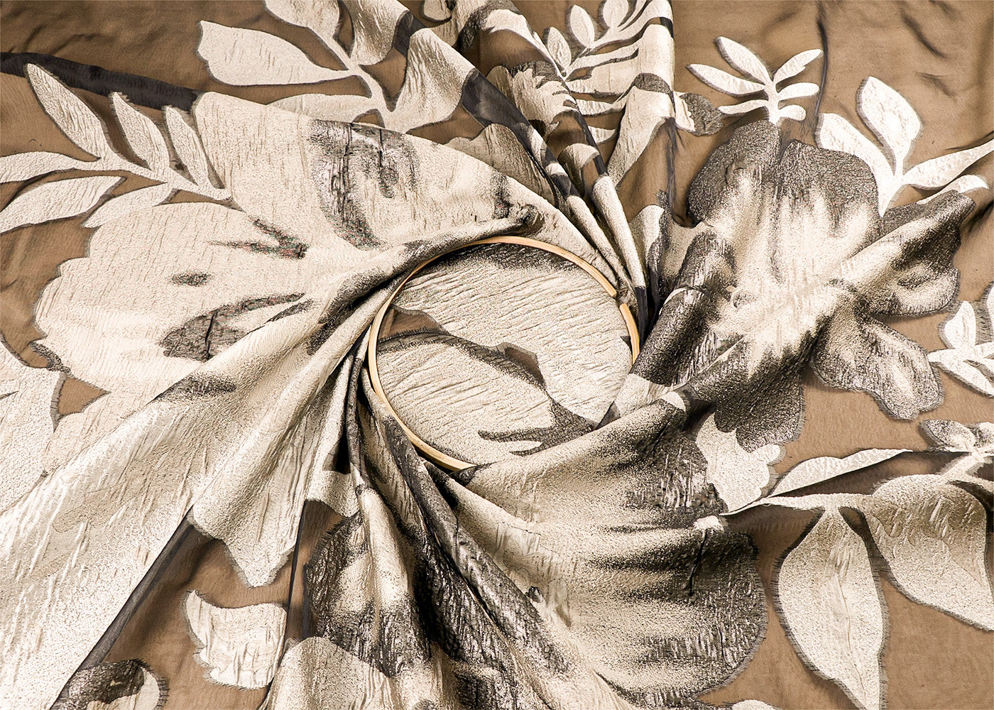 Ivory Organza Fabric With All Over Embosed Work 16299