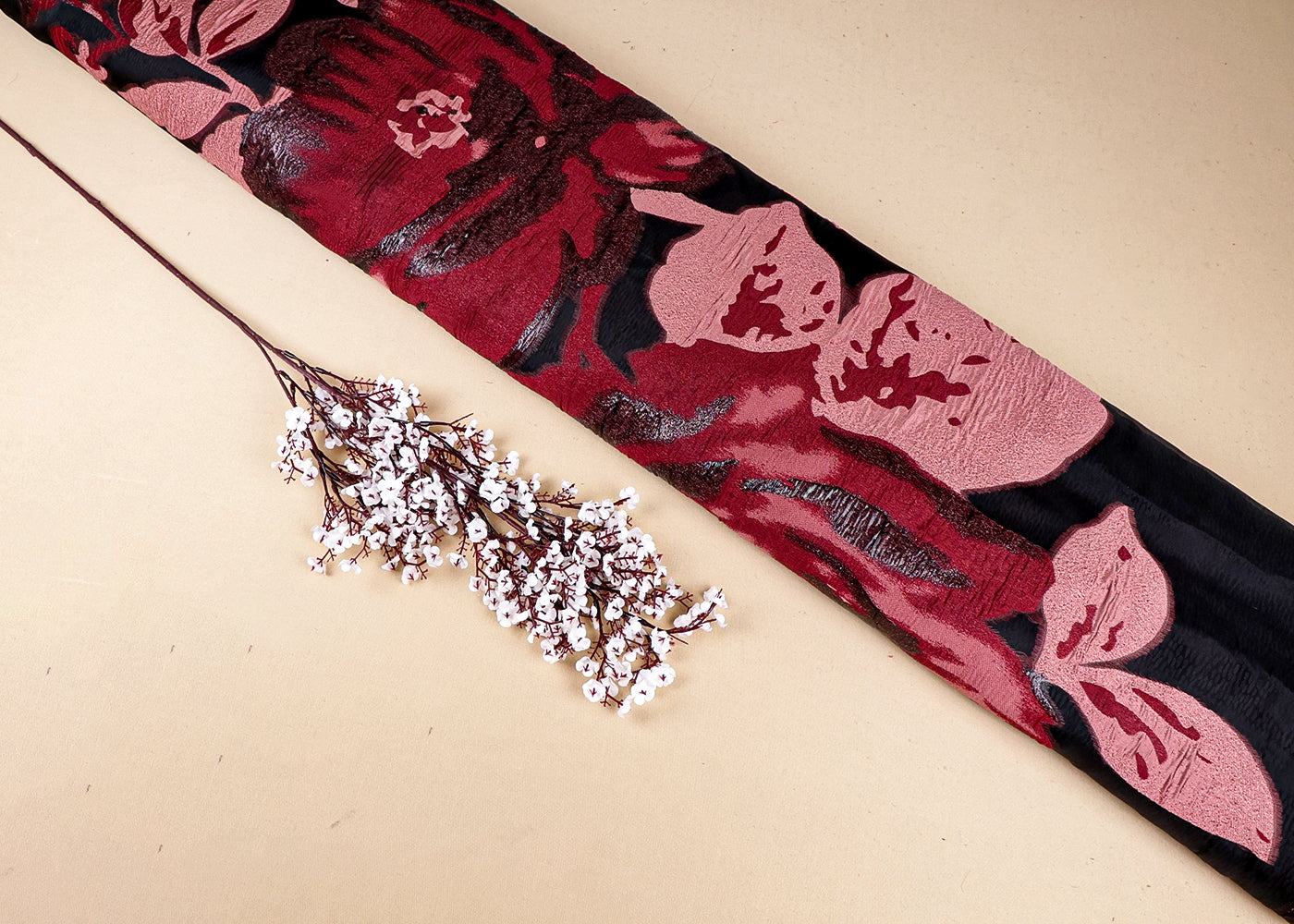 Maroon Organza Fabric With All Over Embosed Work 16300