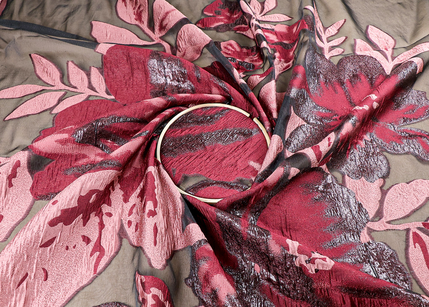 Maroon Organza Fabric With All Over Embosed Work 16300