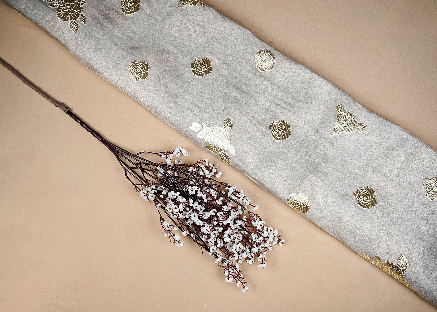 Golden Tissue Fabric With All Over Gotapatti And Thread Work 16314