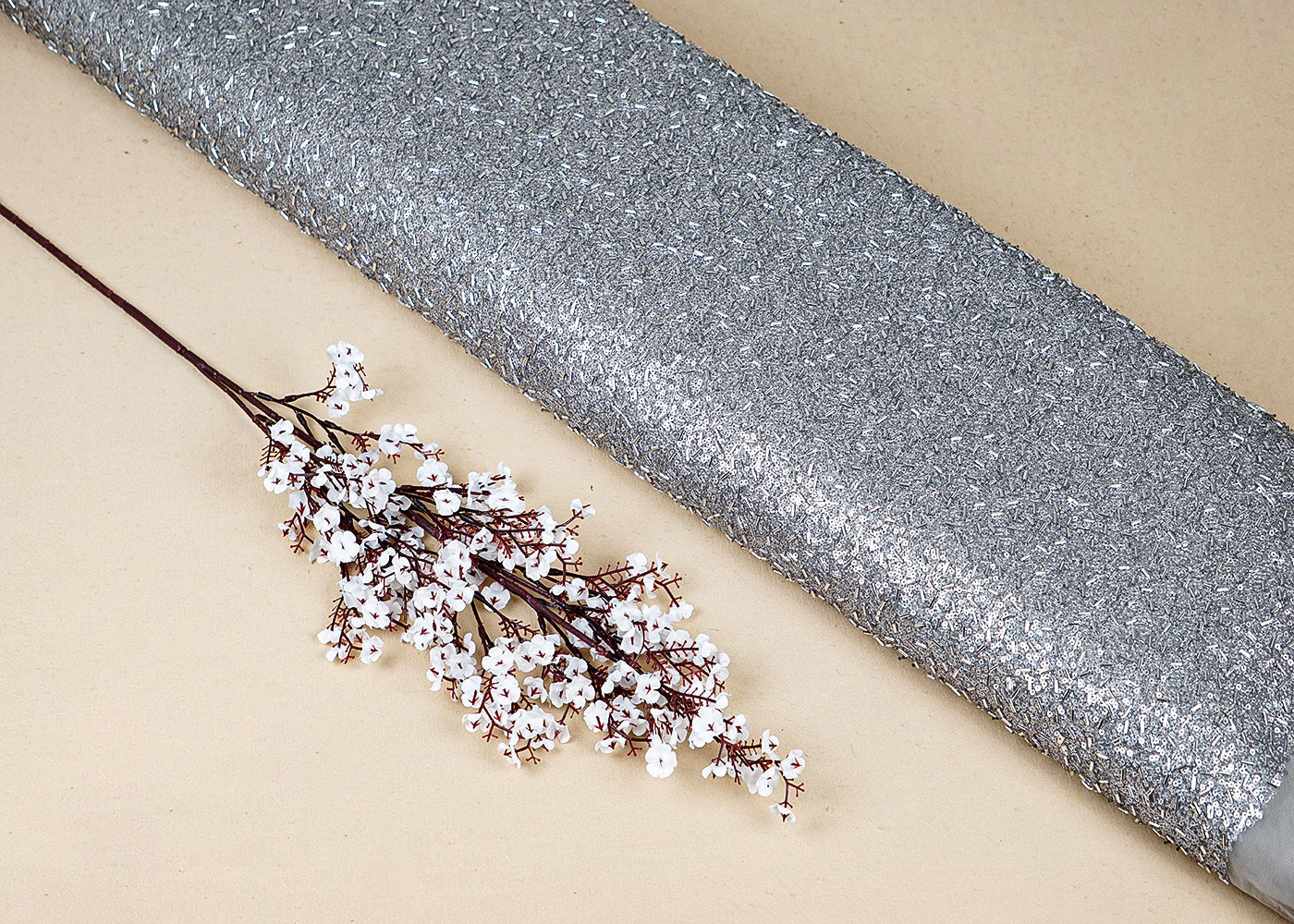 Grey Net Fabric With All Over Bead And Sequins Work 16316