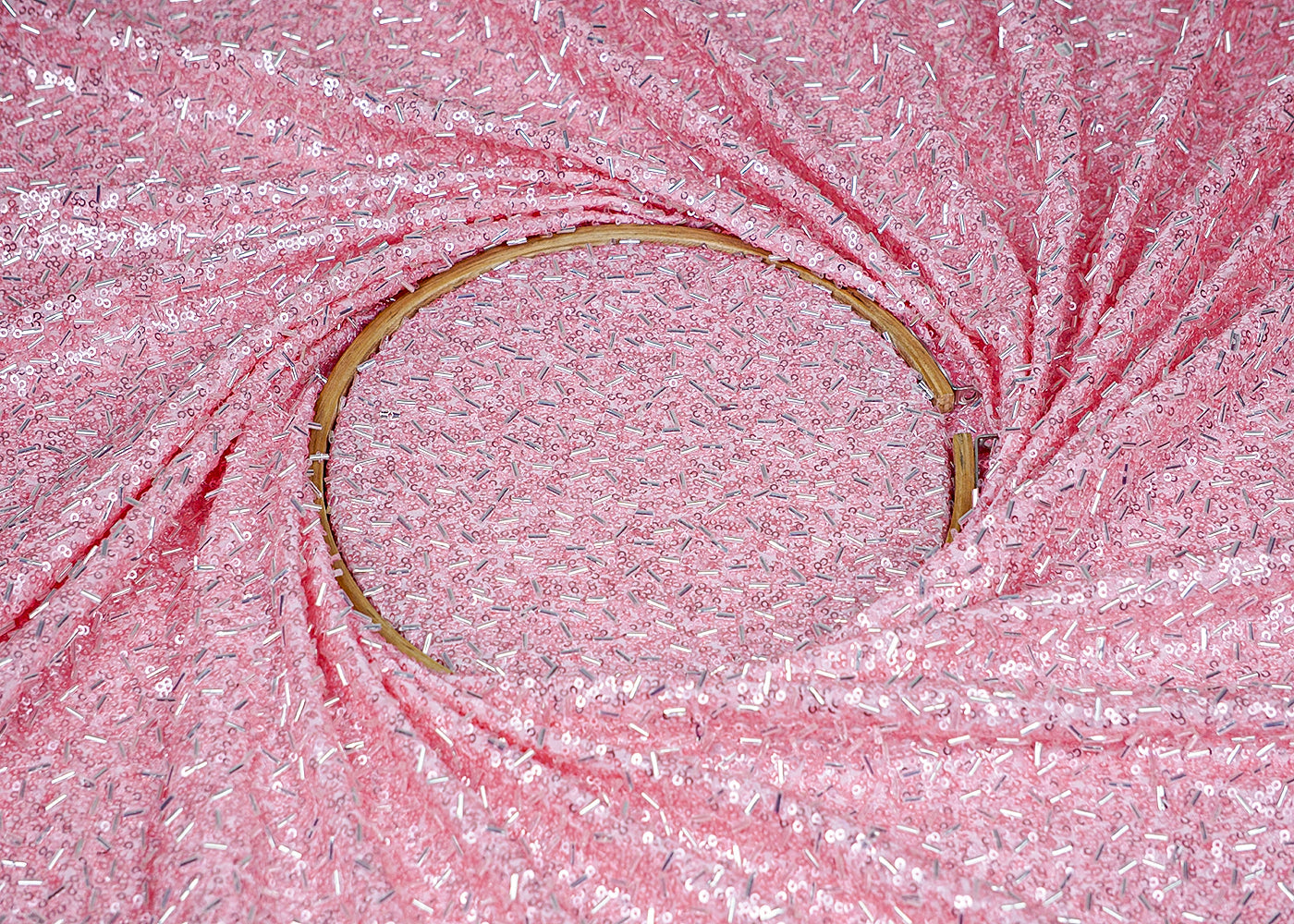 Pastel Pink Georgette Fabric With All Over Bead And Sequins Work 16318