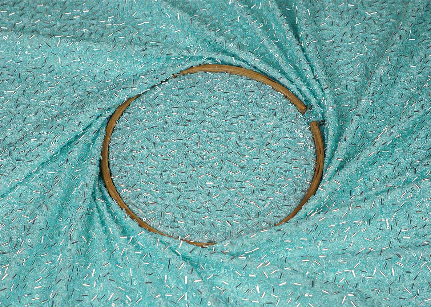 Pastel Blue Georgette Fabric With All Over Bead And Sequins Work 16320