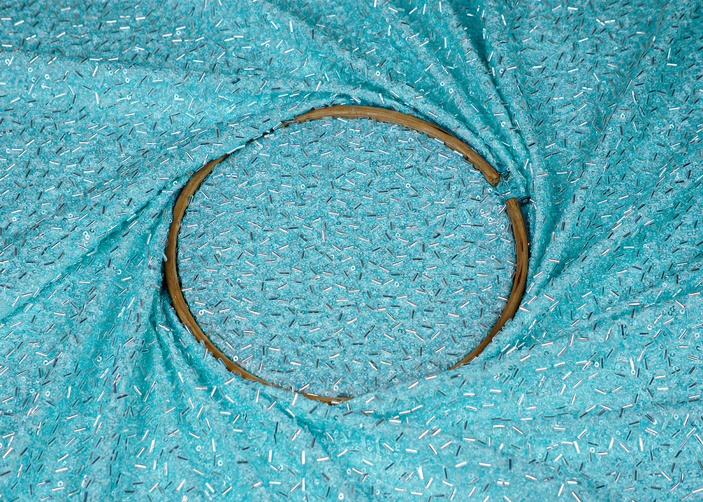 Pastel Blue Georgette Fabric With All Over Bead And Sequins Work 16320