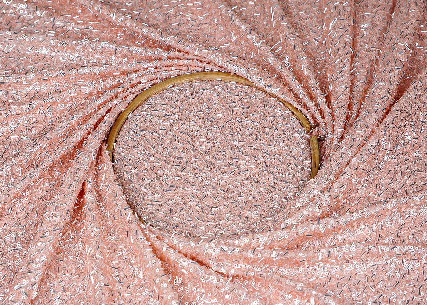 Peach Georgette Fabric With All Over Bead And Sequins Work 16321