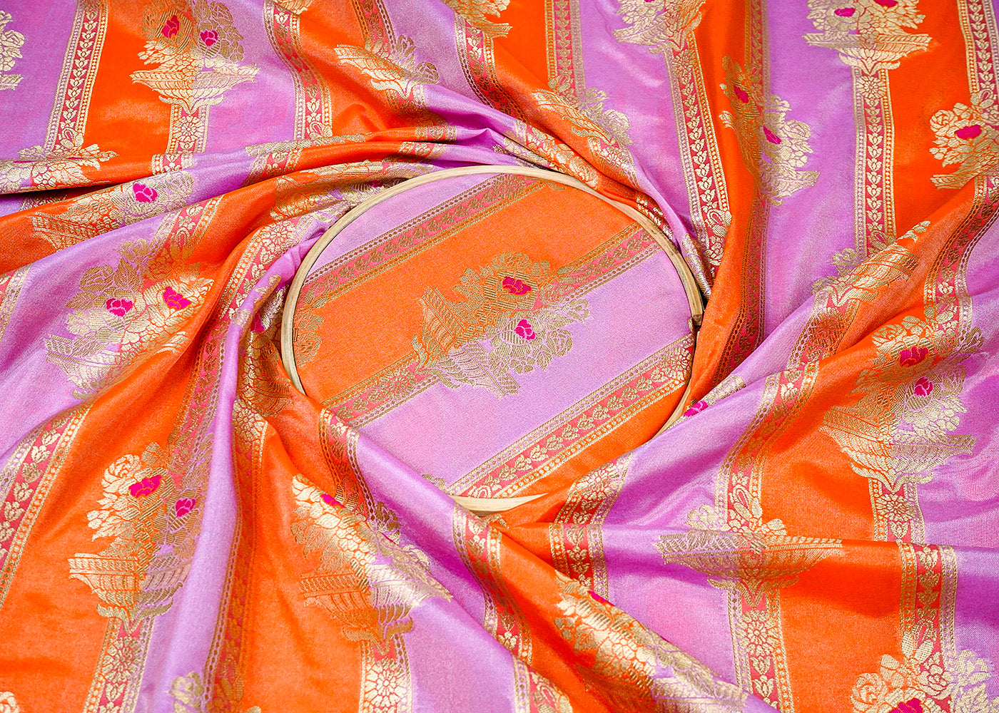 Lavender Banarasi Brocade Fabric With All Over Thread And Golden Zari Handloom 16331