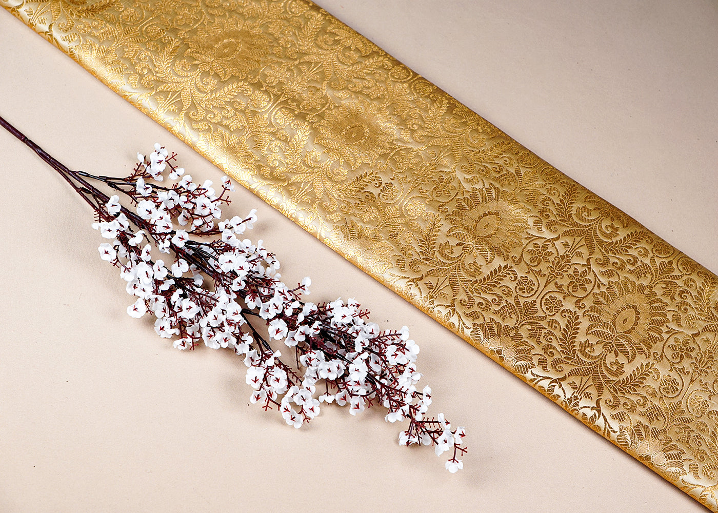 Golden Banarasi Brocade Fabric With All Over Golden Zari Handloom 16346