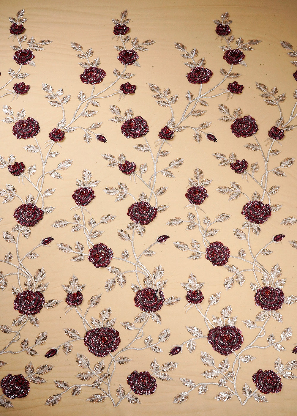 Chiku Imported Net Fabric With All Over Flowers Of Thread, Sequins And Bead Work 16355