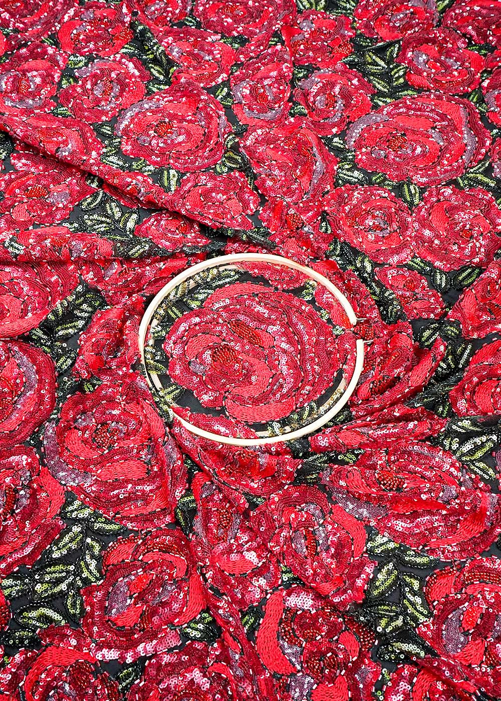 Black Imported Net Fabric With All Over Thread, Sequins, Katdana, Bead Work 16358