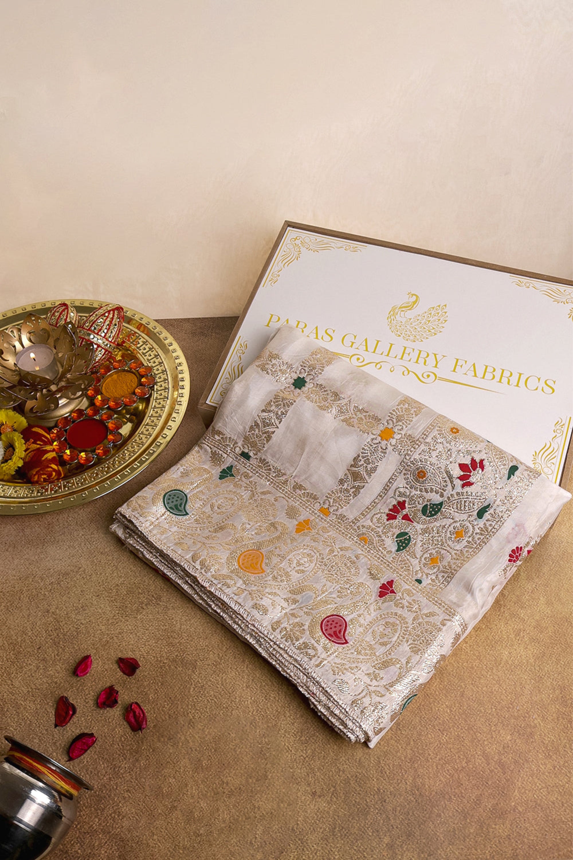 White Dyeable Upara Silk Dupatta With All Over Zari Handloom 16378