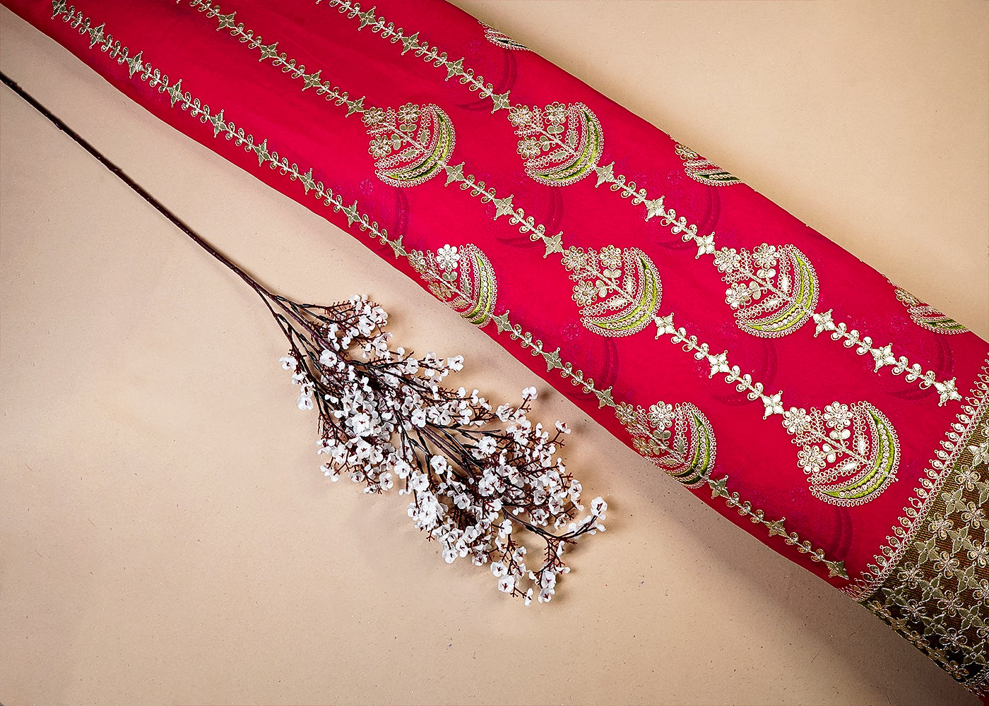 Rani Georgette Fabric With All Over Gota Patti, Thread And Sequins Work With One Side Heavy Border 16391