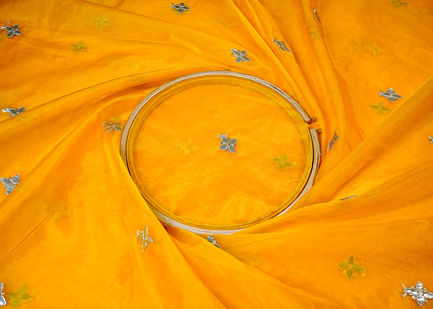 Yellow Organza Dupatta Fabric With All Over Gota Patti And Sequins Work And Two Side Border 16394