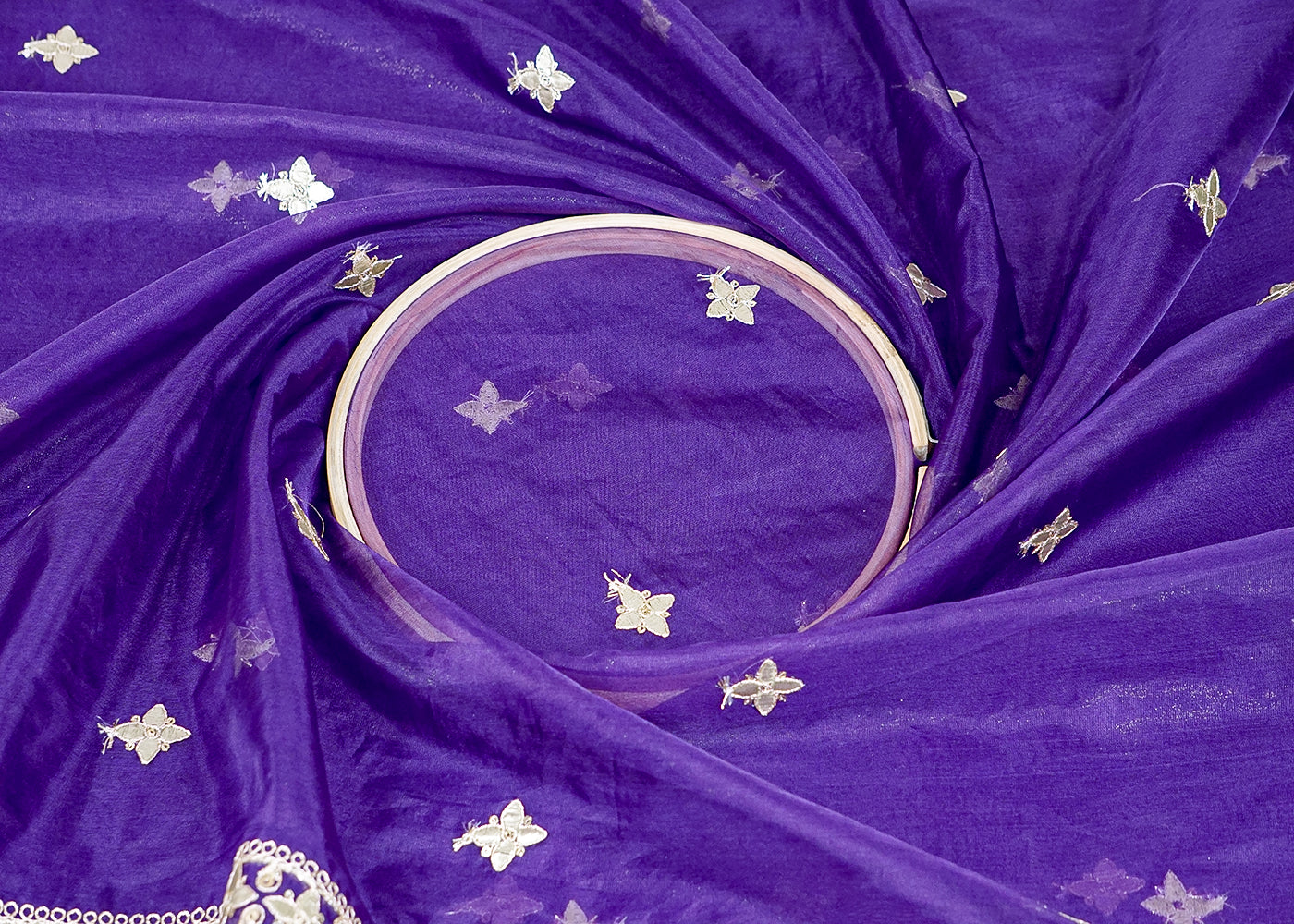 Purple Organza Dupatta Fabric With All Over Gota Patti And Sequins Work And Two Side Border 16395