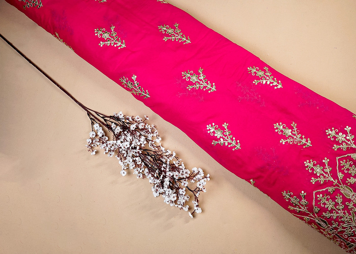 Rani Georgette Fabric With All Over Gota Patti, Thread And Sequins Work With One Side Heavy Border 16398