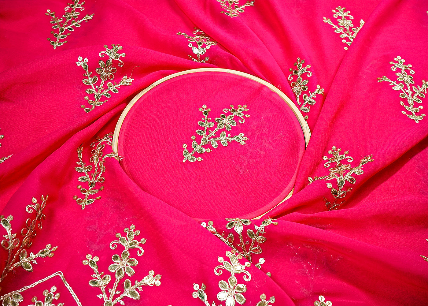 Rani Georgette Fabric With All Over Gota Patti, Thread And Sequins Work With One Side Heavy Border 16398