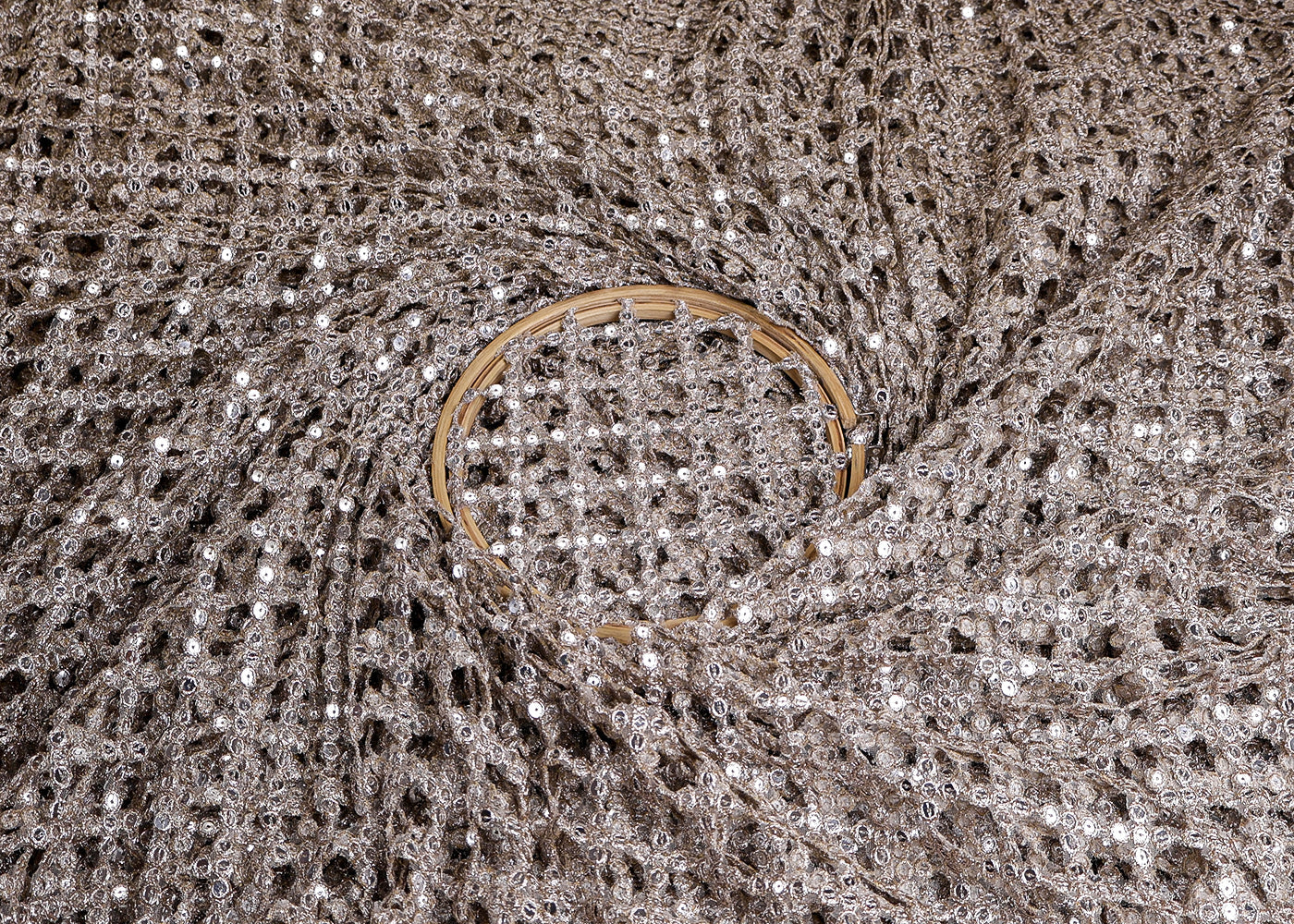Gold Imported Net Fabric With All Over Sequins And Zari Cutwork 16405